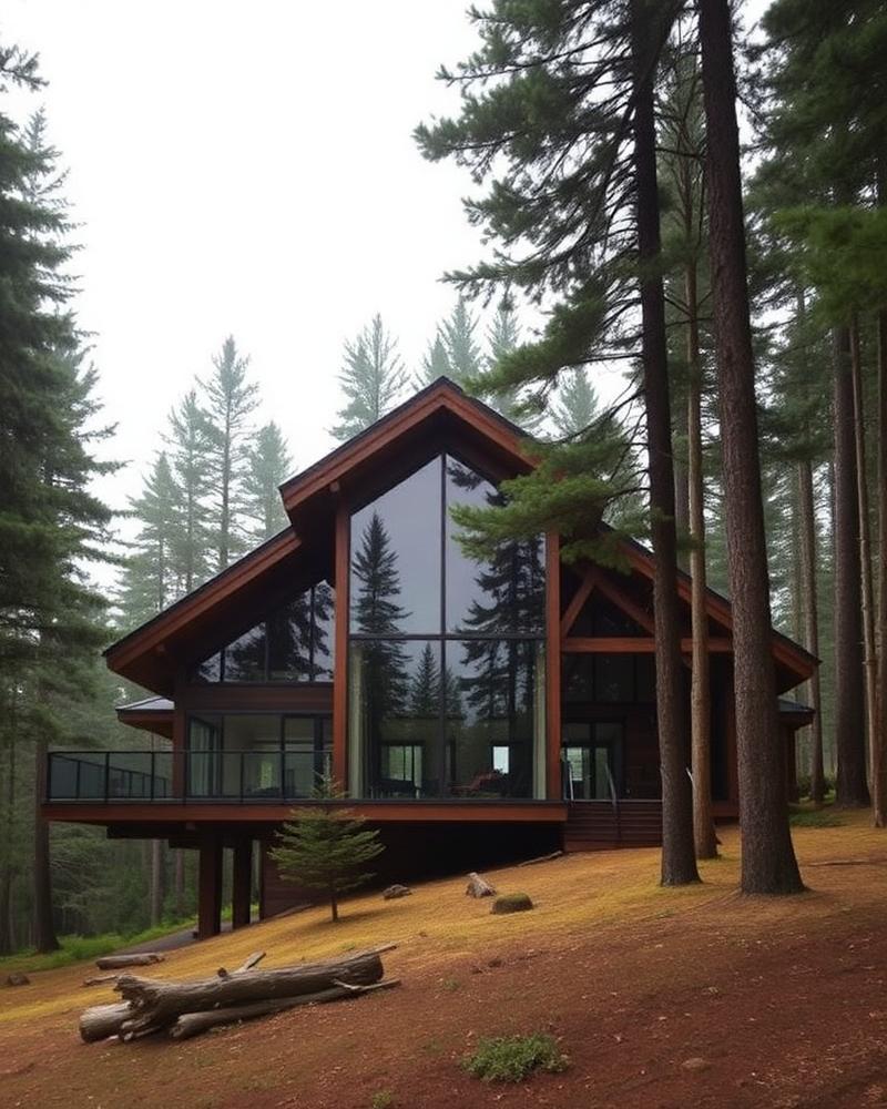 Catskill Retreat — modernist forest house with glass walls and timber frame